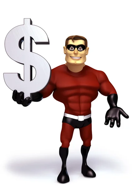 Super héros 3d avec symbole Dollars — Photo