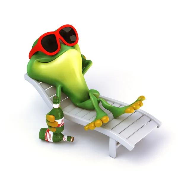 Frog relax with beer — Stock Photo, Image