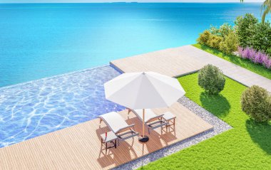 3D Oceanfront havuz manzarası  