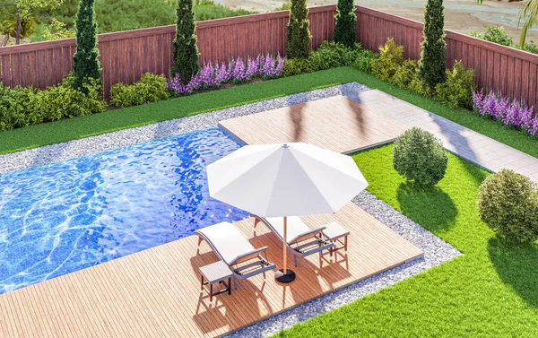 3d render image pool with garden