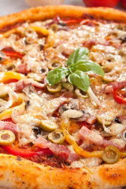 jambon, mantar ve sebze pizza
