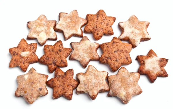 Un gruppo di biscotti natalizi fatti in casa a forma di stella — Foto Stock