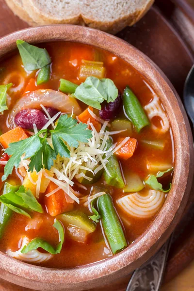 Sopa de Minestrone com Massas, Feijões e Legumes — Fotografia de Stock