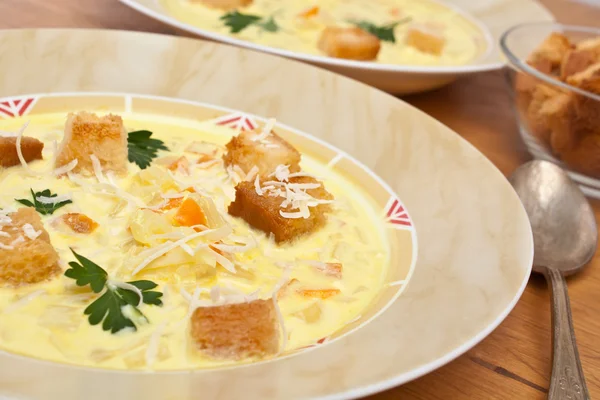 Käse- und Gemüsecremesuppe — Stockfoto