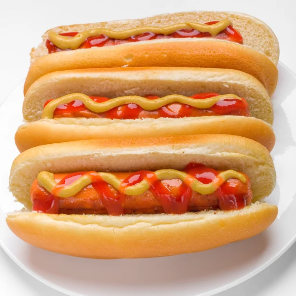 Three classic hotdogs — Stock Photo, Image