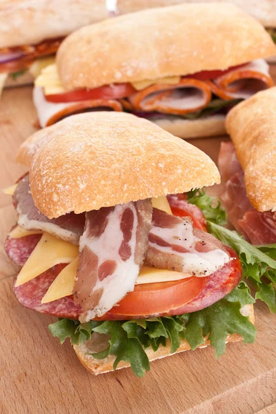 Group of ciabatta sandwiches — Stock Photo, Image