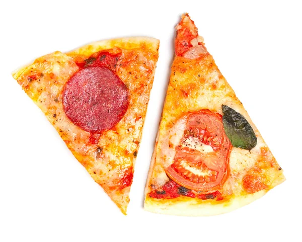 Salami and margherita pizza slices — Stock Photo, Image