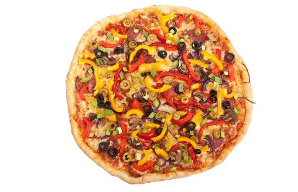 Verdure colorate, funghi e pizza al salame piccante — Foto Stock