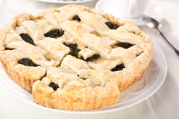 Spinach pie piece on white plate — Stock Photo, Image