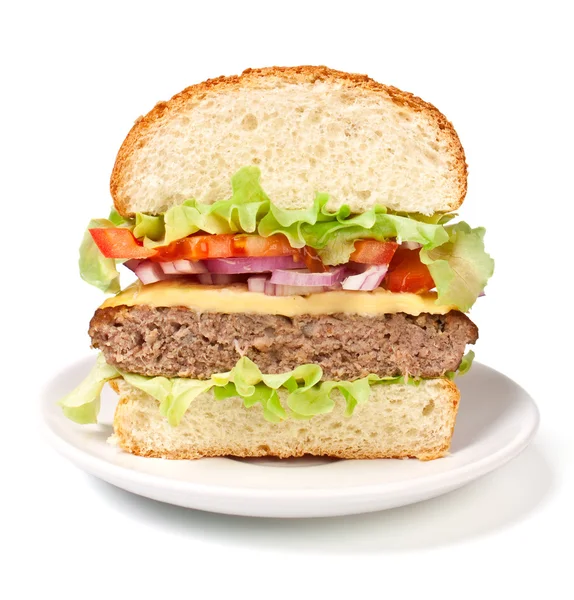 Cheeseburger cut in half — Stock Photo, Image