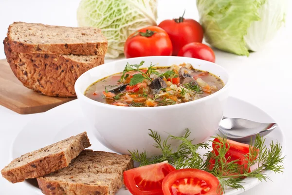 Cabbage and mushroom soup — Stock Photo, Image