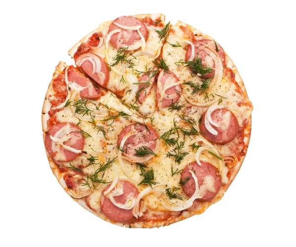 Pizza med korv — Stockfoto