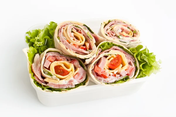 Wrapped tortilla sandwich rolls — Stock Photo, Image