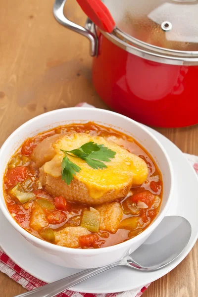 Sopa saborosa de legumes e pão — Fotografia de Stock