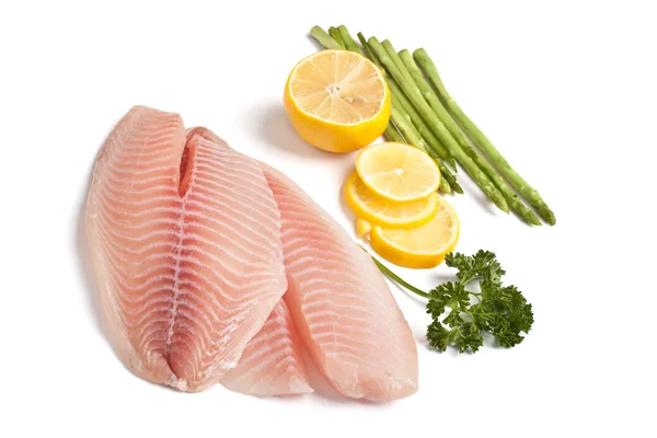 Raw Filleted Fish with Asparagus — Stock Photo, Image