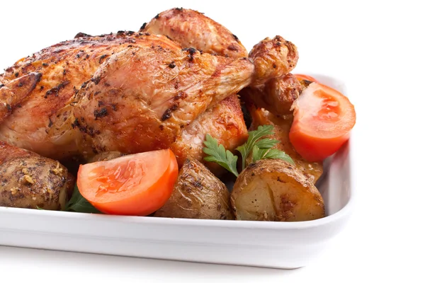Whole golden roasted chicken — Stock Photo, Image