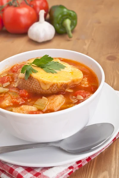 野菜とパンのおいしいスープの料理 — ストック写真