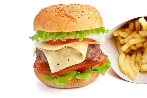 Чизбургер и картошка фри — стоковое фото
