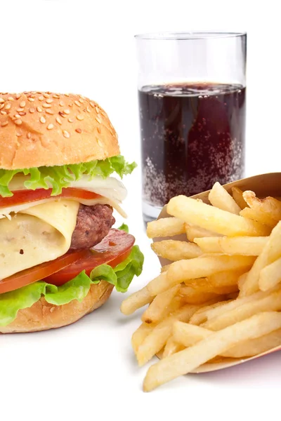 Cheeseburger, french fries and cola — Stock Photo, Image