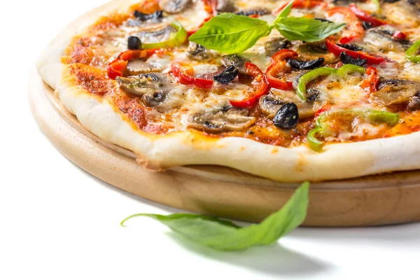 Delicious salami, mushroom and vegetable pizza — Stock Photo, Image