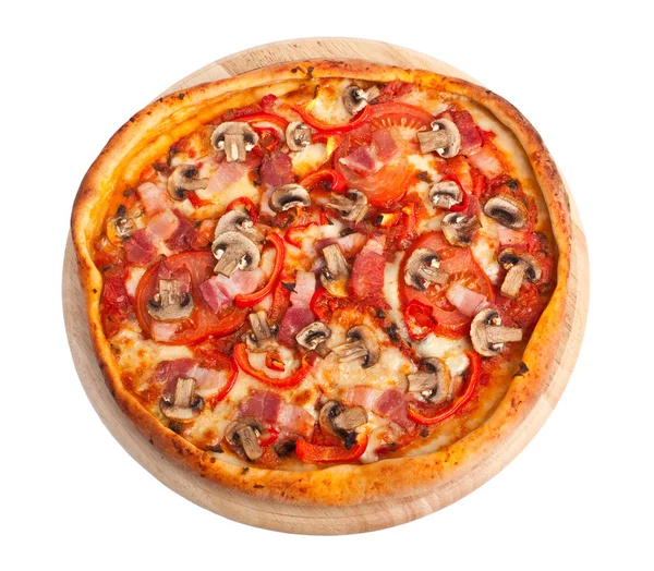 Pizza al prosciutto e funghi con ingredienti — Foto Stock