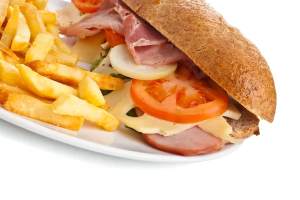 Placa de sándwich de trigo integral con papas fritas —  Fotos de Stock