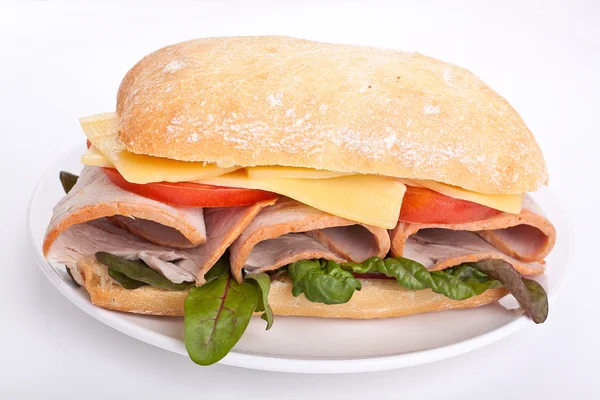 Ciabatta szendvics, kávé — Stock Fotó