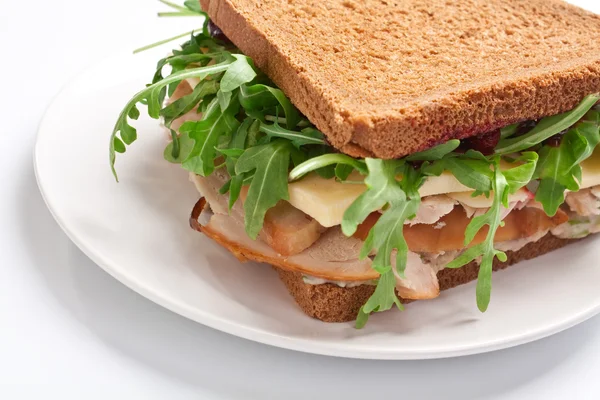 Whole wheat healthy turkey sandwich — Stock Photo, Image
