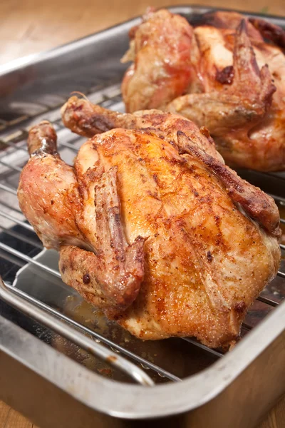 Two whole roasted chickens — Stock Photo, Image