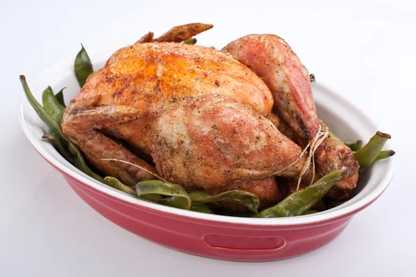 Roasted chicken with green beans — Stock Photo, Image