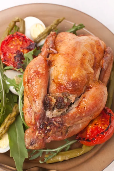 Whole grilled stuffed chickens — Stock Photo, Image