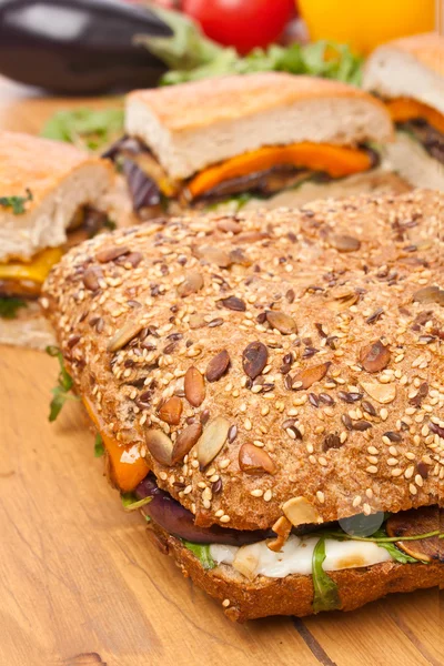 Pressed Eggplant and Pepper Sandwich — Stock Photo, Image