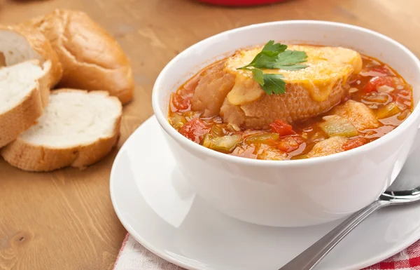 Tasty vegetable and bread soup — Stock Photo, Image