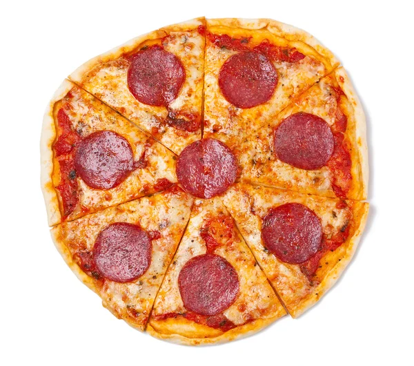 Dilimlenmiş salam pizza — Stok fotoğraf