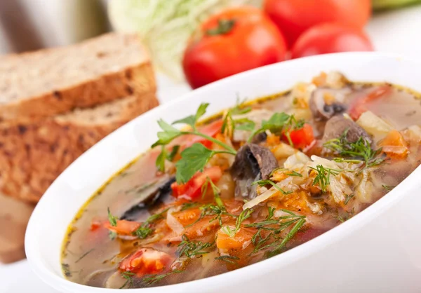 Суп из капусты и грибов — стоковое фото