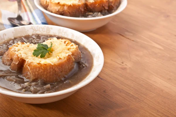 Plate of onion soup — Stock Photo, Image