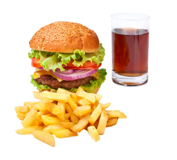 Hamburguesa, papas fritas y cola — Foto de Stock