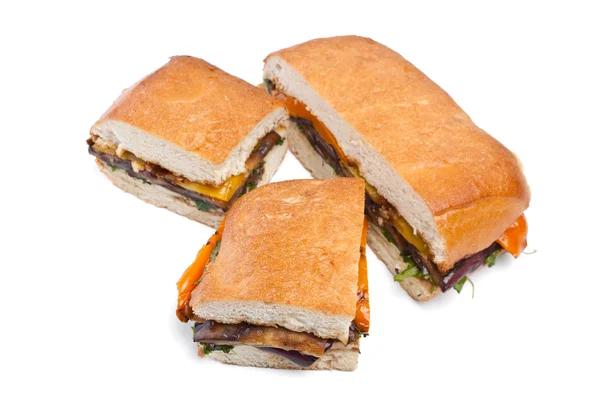 Berinjela prensada e sanduíche de pimenta — Fotografia de Stock