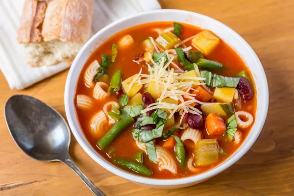 Minestrone Soup with Pasta, Beans and Vegetables — Stock Image Minestrone Soup with Pasta, Beans and Vegetables Royalty Free Stock Photos