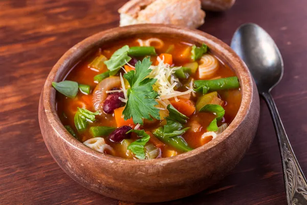 Minestrone Soup with Pasta, Beans and Vegetables — Stock Image Minestrone Soup with Pasta, Beans and Vegetables Stock Image