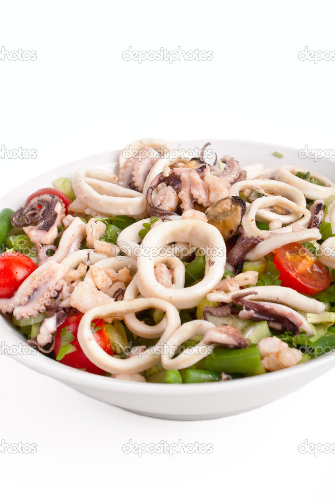 A bowl of seafood salad