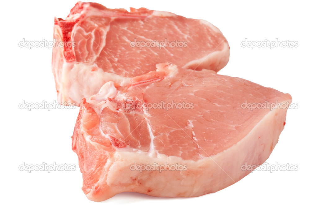 Two raw pork chops