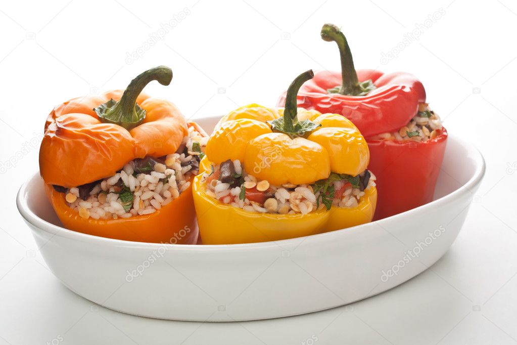 Stuffed peppers in a dish