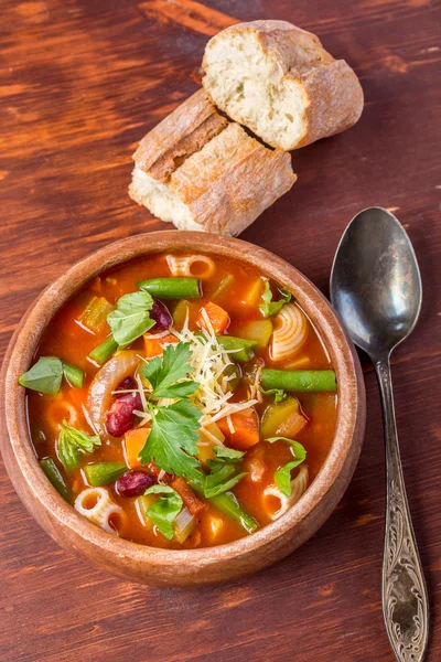 Sopa de Minestrone com Massas, Feijões e Legumes — Fotografia de Stock