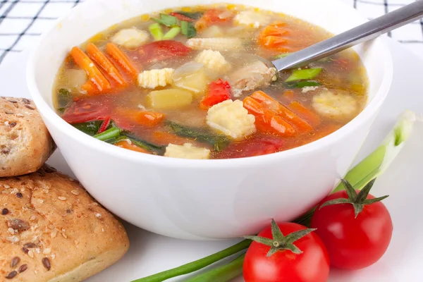 Eine Portion Hühner- und Gemüsesuppe — Stockfoto