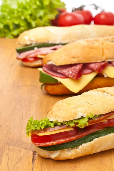 Group of long baguette sandwiches — Stock Photo, Image