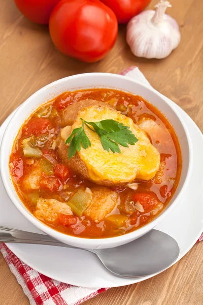 Soupe de légumes et de pain — Photo