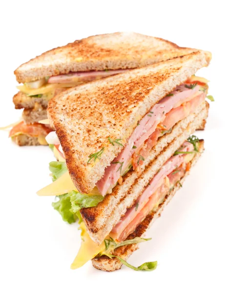 Meat, lettuce and cheese sandwich on toasted bread — Stock Photo, Image