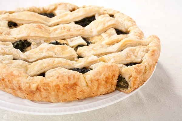 Spinach pie piece on white plate — Stock Photo, Image