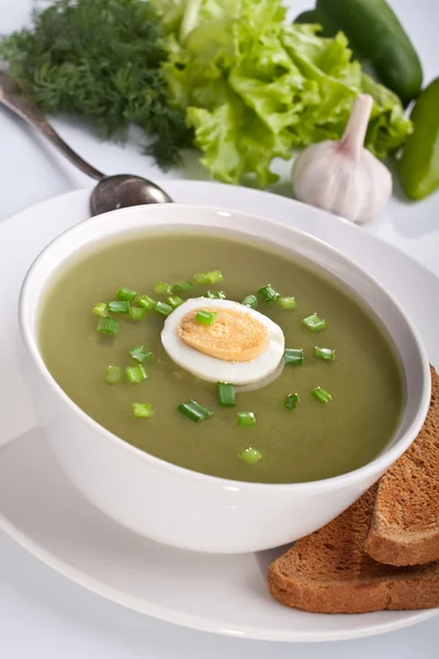 Суп со шпинатом и овощами — стоковое фото